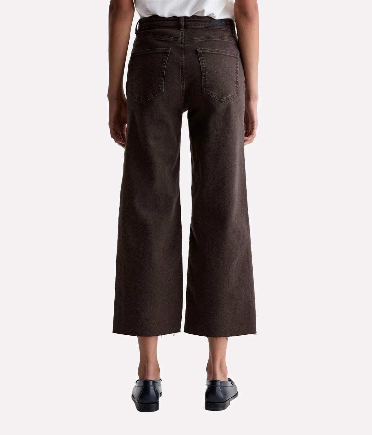 AG Jeans Saige Wide Leg Crop in Sulfur Burnt Umber, on model, back view