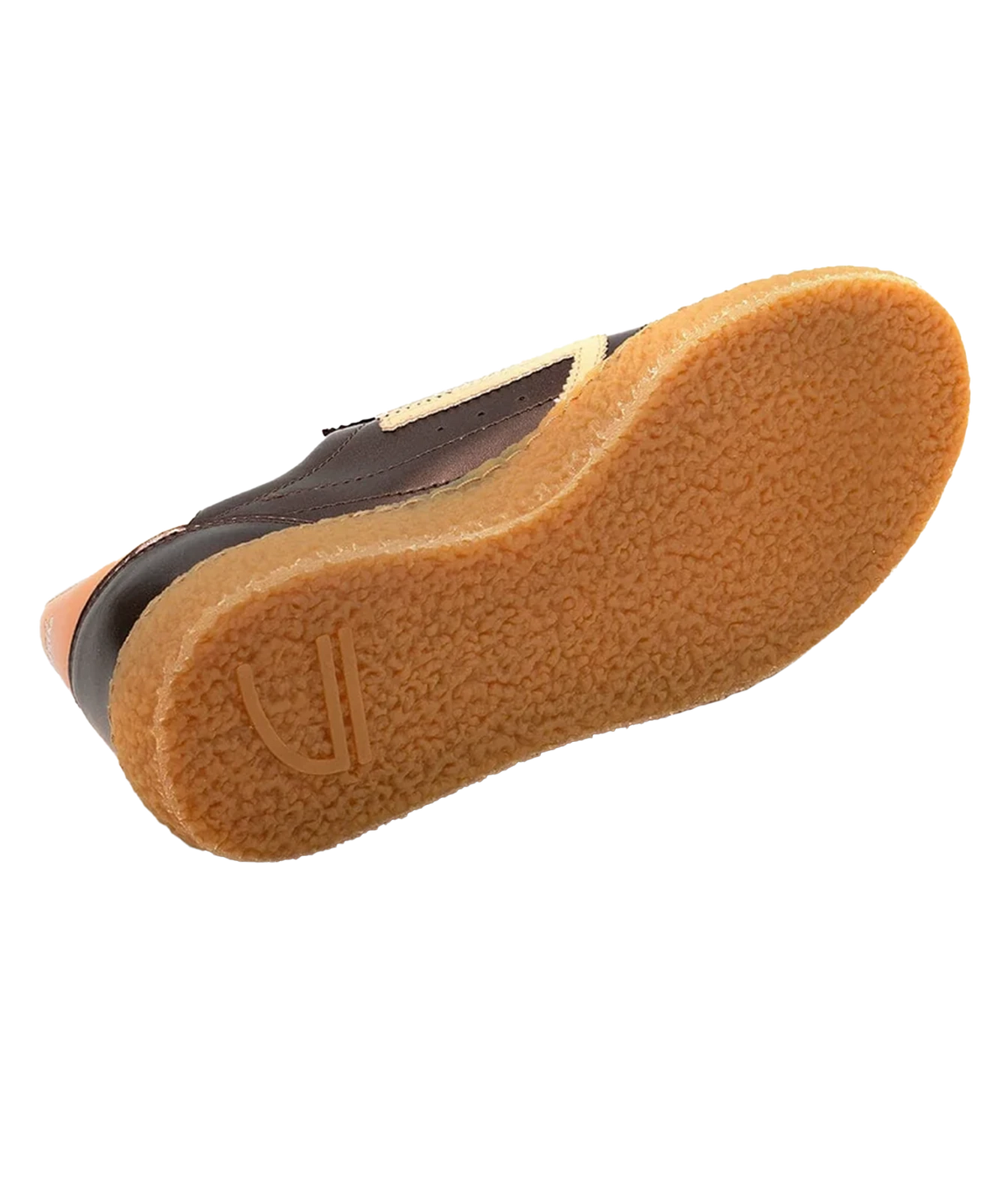 The textured tan rubber outsole of a shoe, shown from a side angle - 6.01 XS Sneaker in Sandstone Puraai