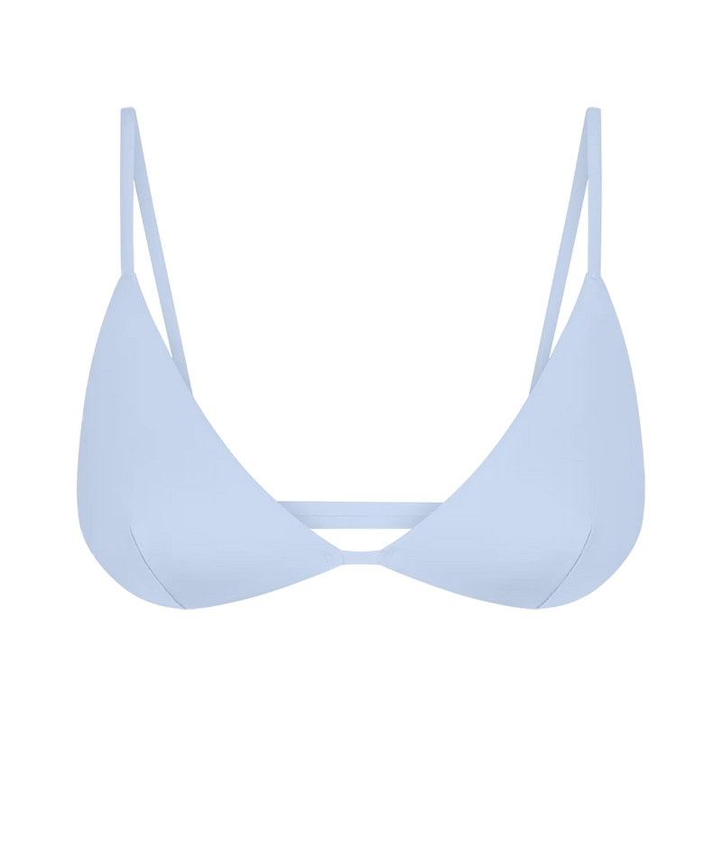 A light blue triangle bikini top with thin shoulder straps - Sandy Top In Blue Skies