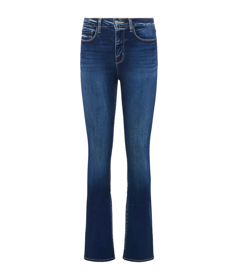 L'Agence - Selma Bootcut Jean In Columbia - flat lay of blue jeans bootcut shape