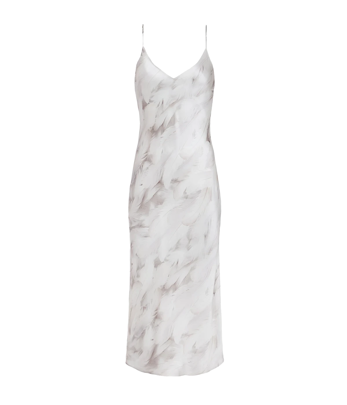 Seridie Midi Slip Dress in White Feather Print
