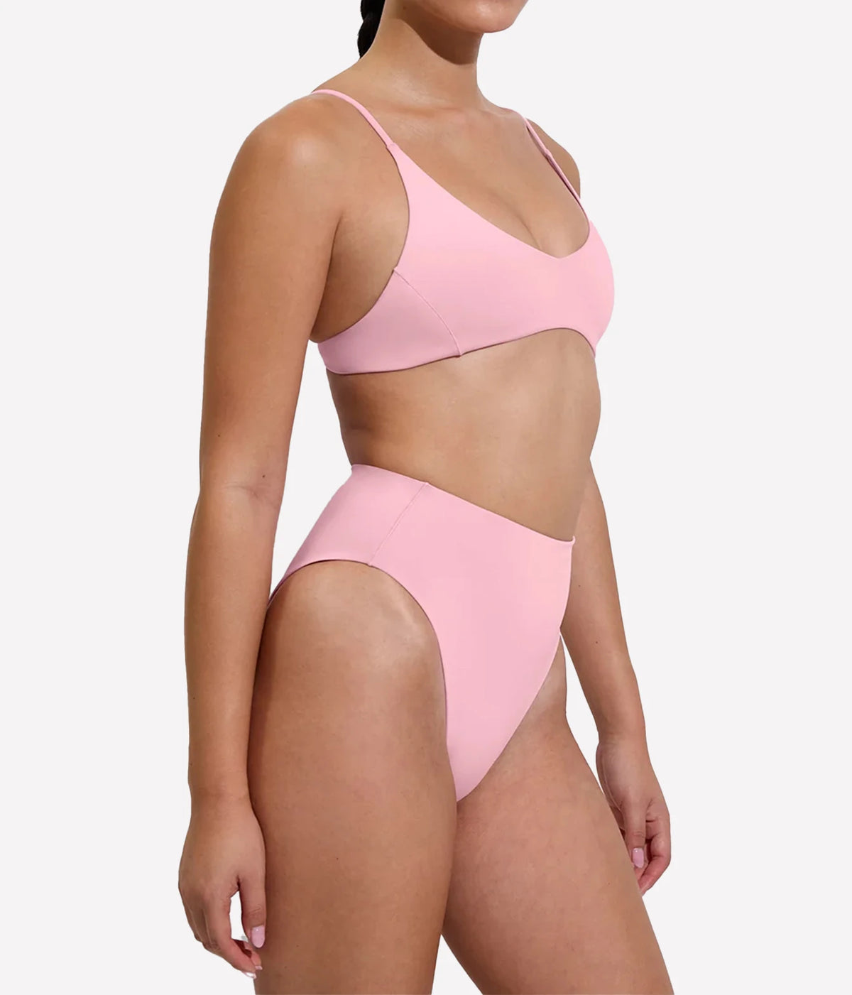 Bikini set shown on a female model from the side, Sunday Top In Delight Left on Friday