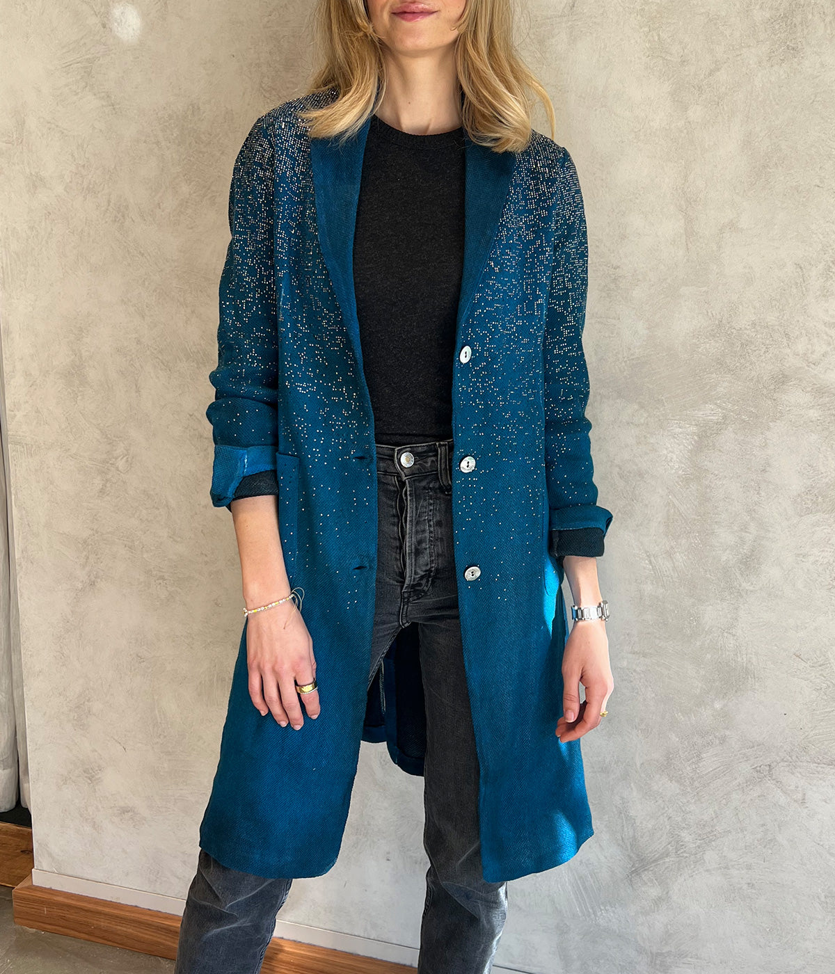 Mat Stitch Coat w Studs in Nigella