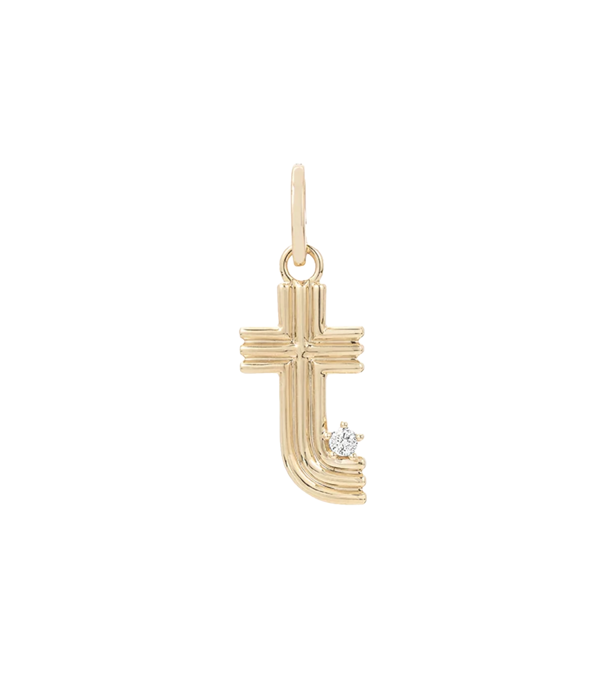 Groovy Diamond Initial T Charm 14K