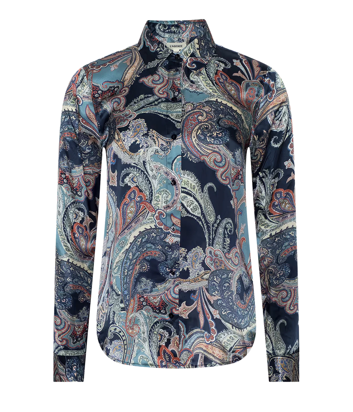 L'agence Tyler L/S Blouse in Midnight Multi Besarabian Paisley - long sleeve silk blouse in blue paisley colourway