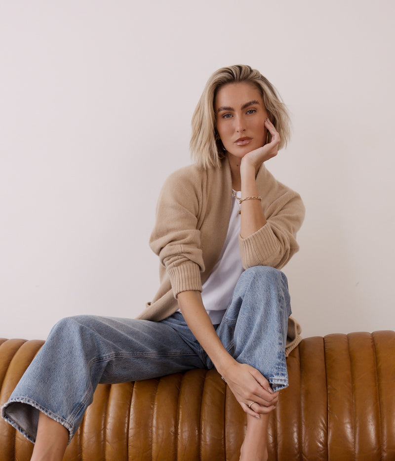 Shawl Collar Knit Cardigan in Camel
