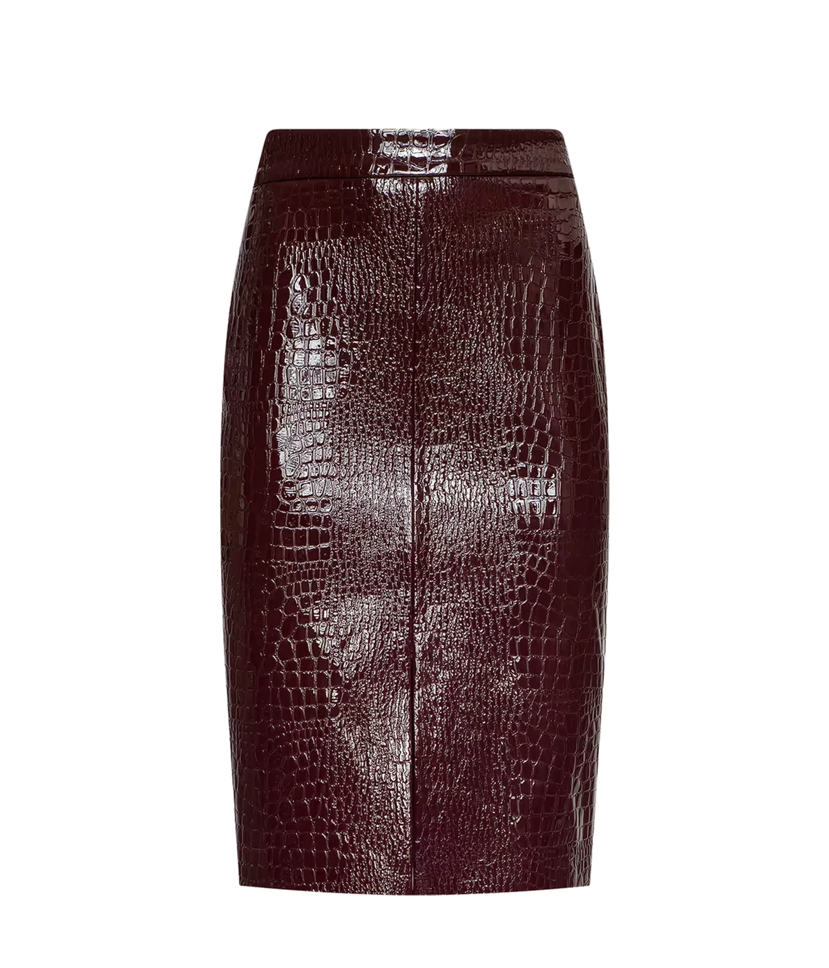 Violetta Vegan Leather Skirt in Dark Port Croc - L'Agence midi skirt in deep red croc-embossed print