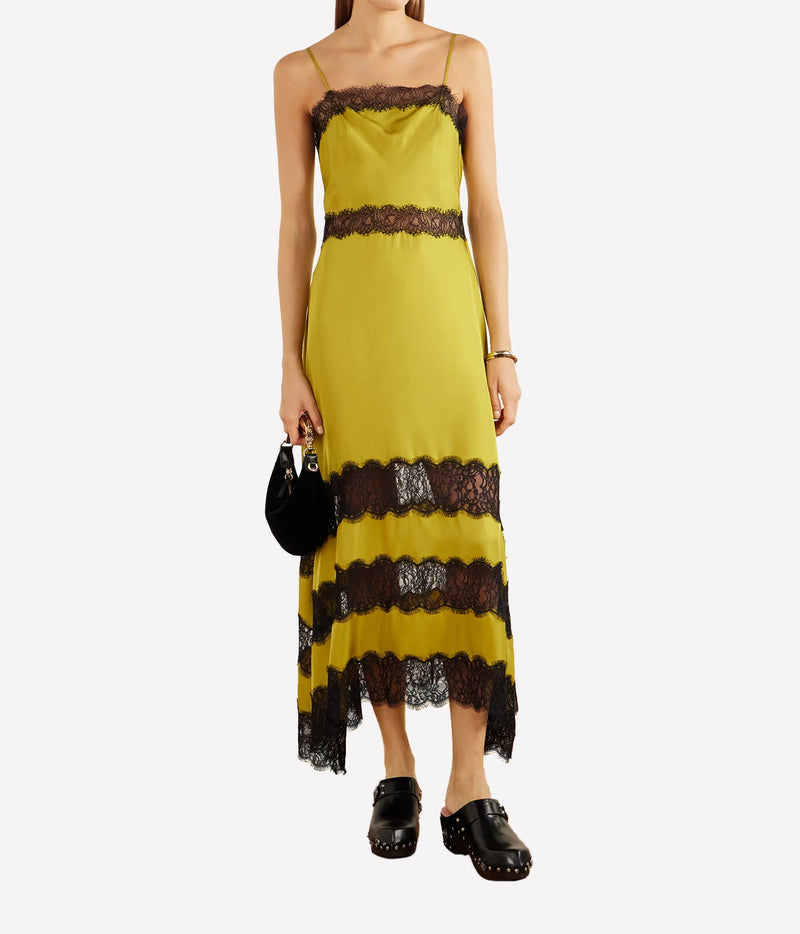 Ulla Johnson Coco Sleeveless Silk Dress in Citrine, on model, full-length front