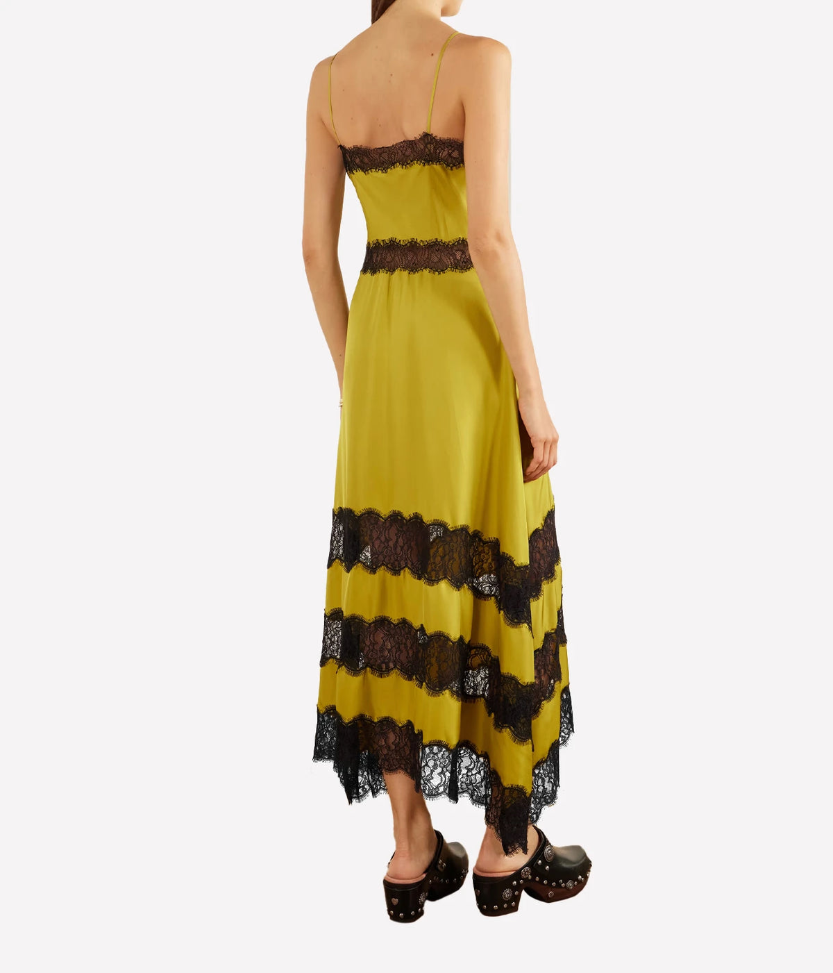 Ulla Johnson Coco Sleeveless Silk Dress in Citrine, on model, back view