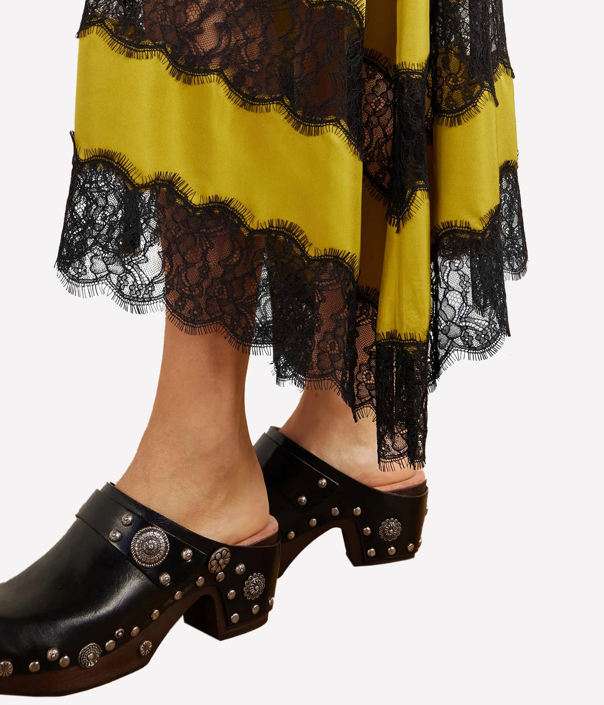 Ulla Johnson Coco Sleeveless Silk Dress in Citrine, close-up of lace hem