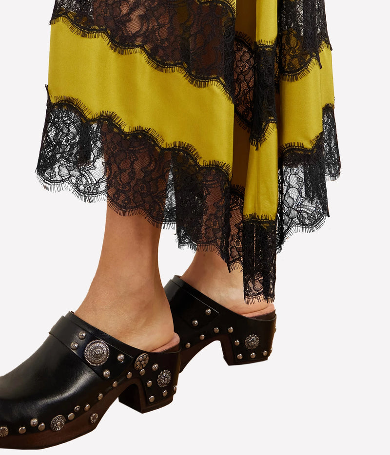 Ulla Johnson Coco Sleeveless Silk Dress in Citrine, close-up of lace hem