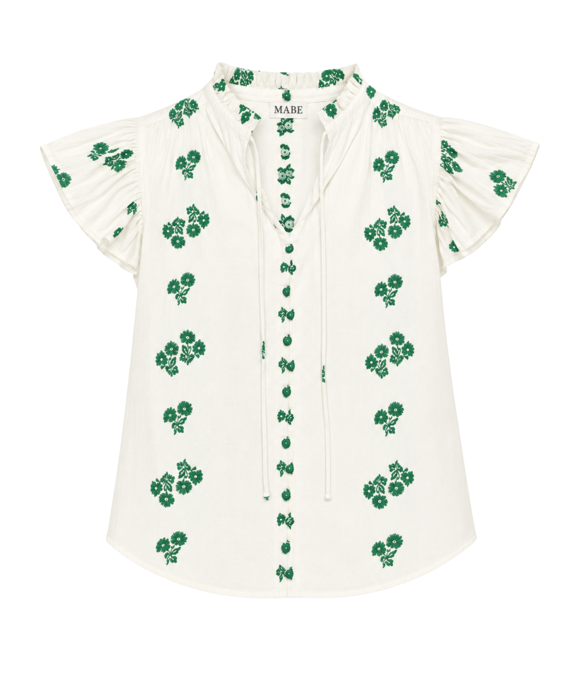 M.A.B.E Iris Woven Frill Short Sleeve Top in Green – flat lay
