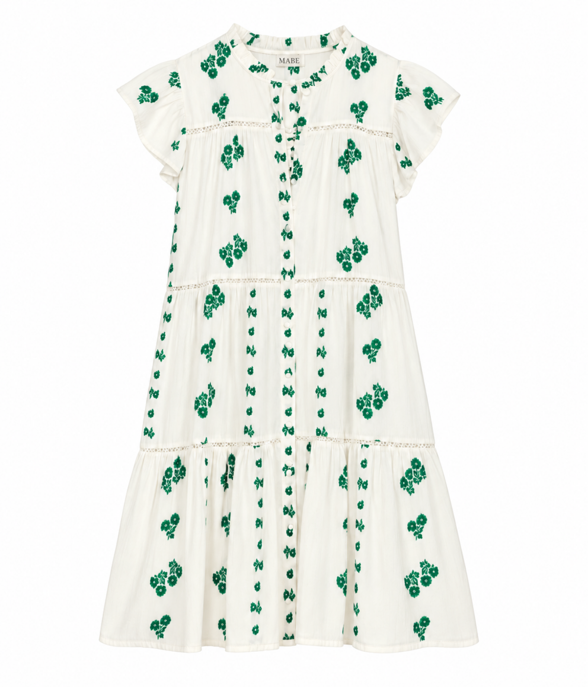 M.A.B.E Iris Woven Frill Short Dress in Green – flat lay
