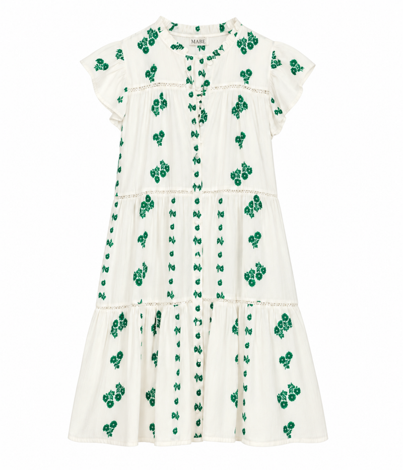 M.A.B.E Iris Woven Frill Short Dress in Green – flat lay