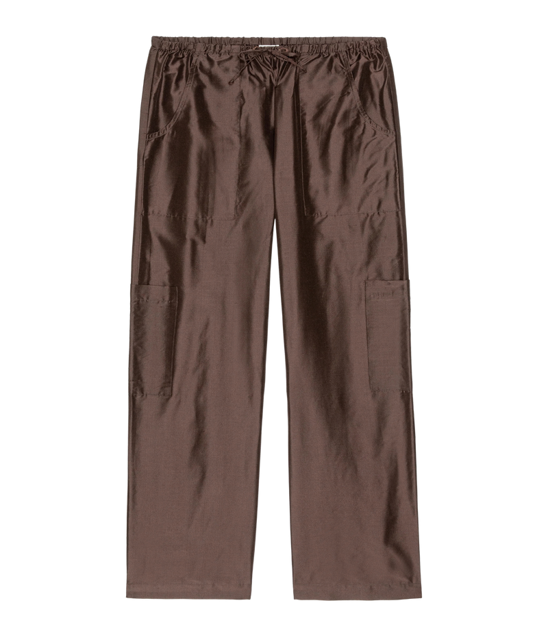 DONNI. The Silk Taffeta Cargo Pant in Espresso, product flat lay image