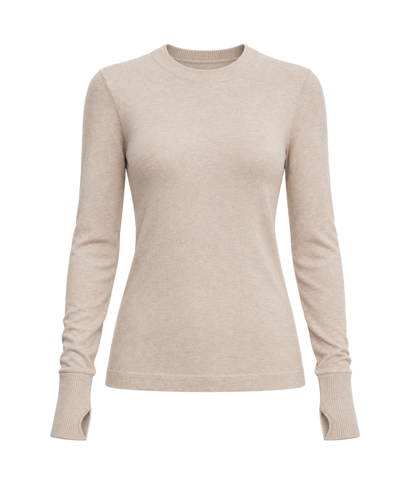 Cashmere Easy Cuffed Crew Top in Khaki