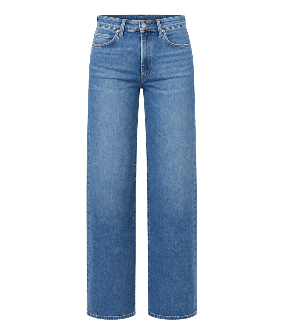 Citizens of Humanity Annina 33" Jean in Stella laid flat, showing the high-rise waist, five-pocket front and full-length straight leg in a faded medium blue wash