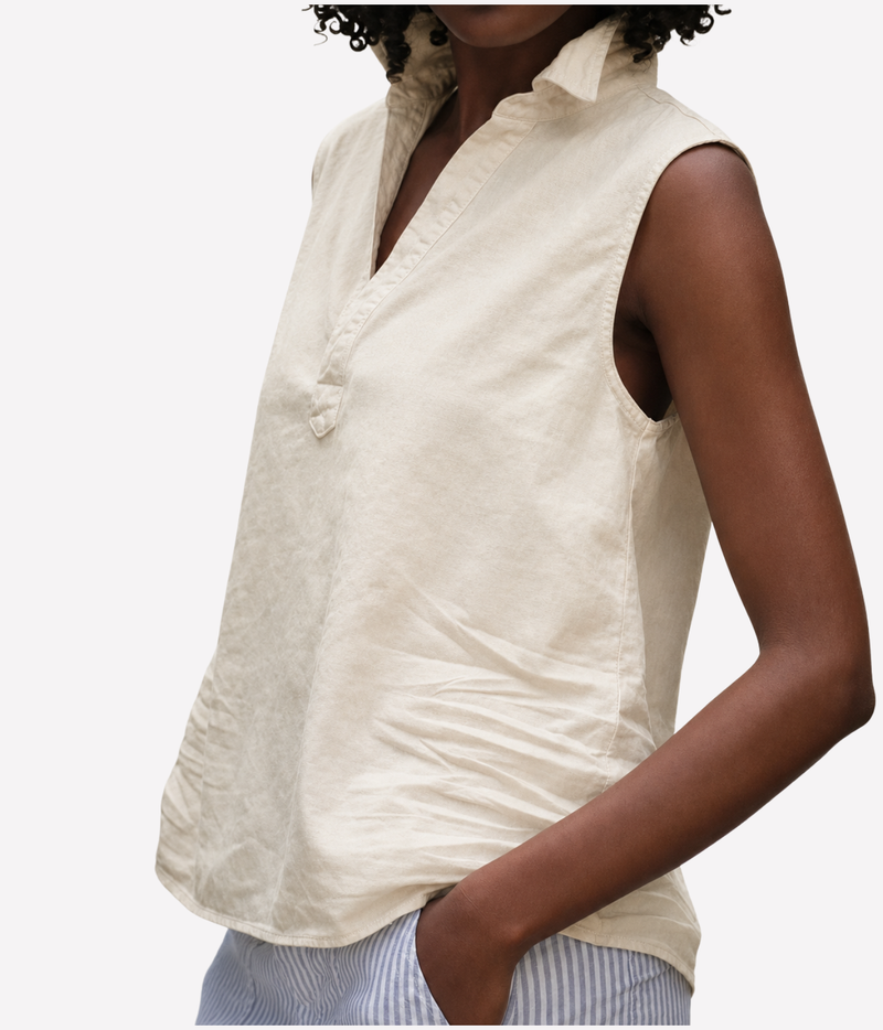 Popover Tank in Vintage White Denim