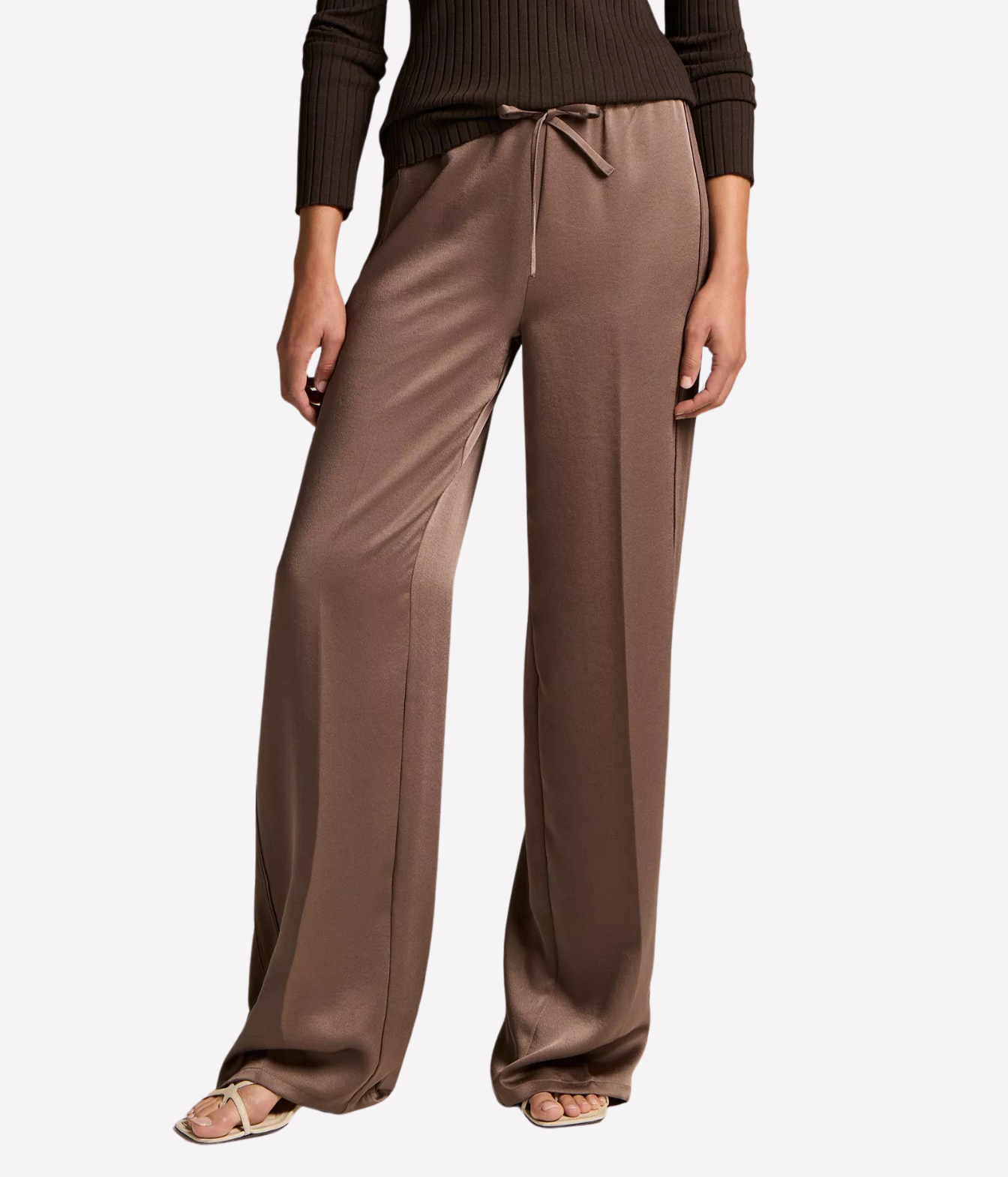 Mid Waist Shine Crepe Pull On Pant in Taupe Haze