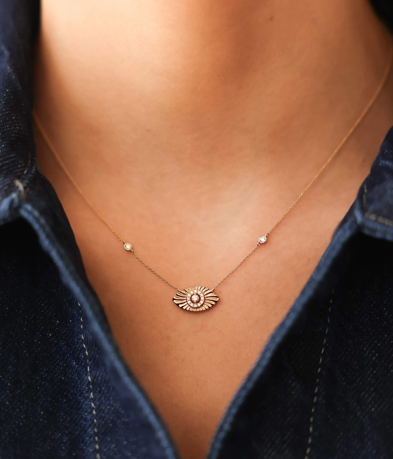Teddi Paige Bezel Evil Eye Necklace in 14k Yellow Gold
