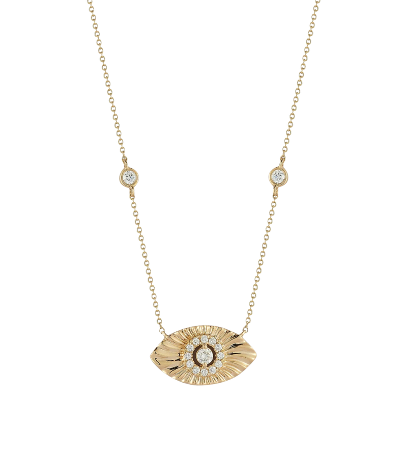 Teddi Paige Bezel Evil Eye Necklace in 14k Yellow Gold