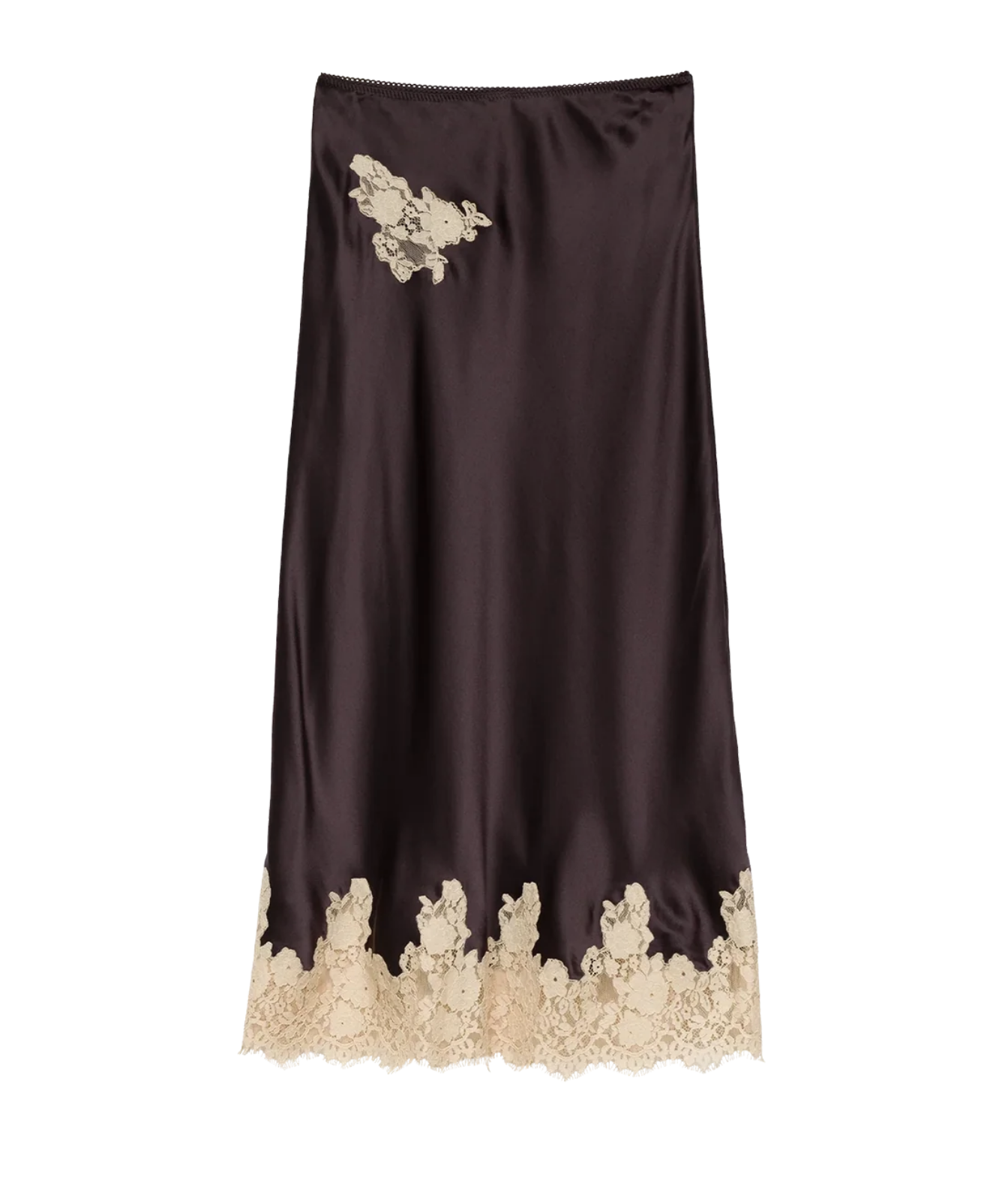 Elowen Skirt In Equestrian Brown With Cream Lace