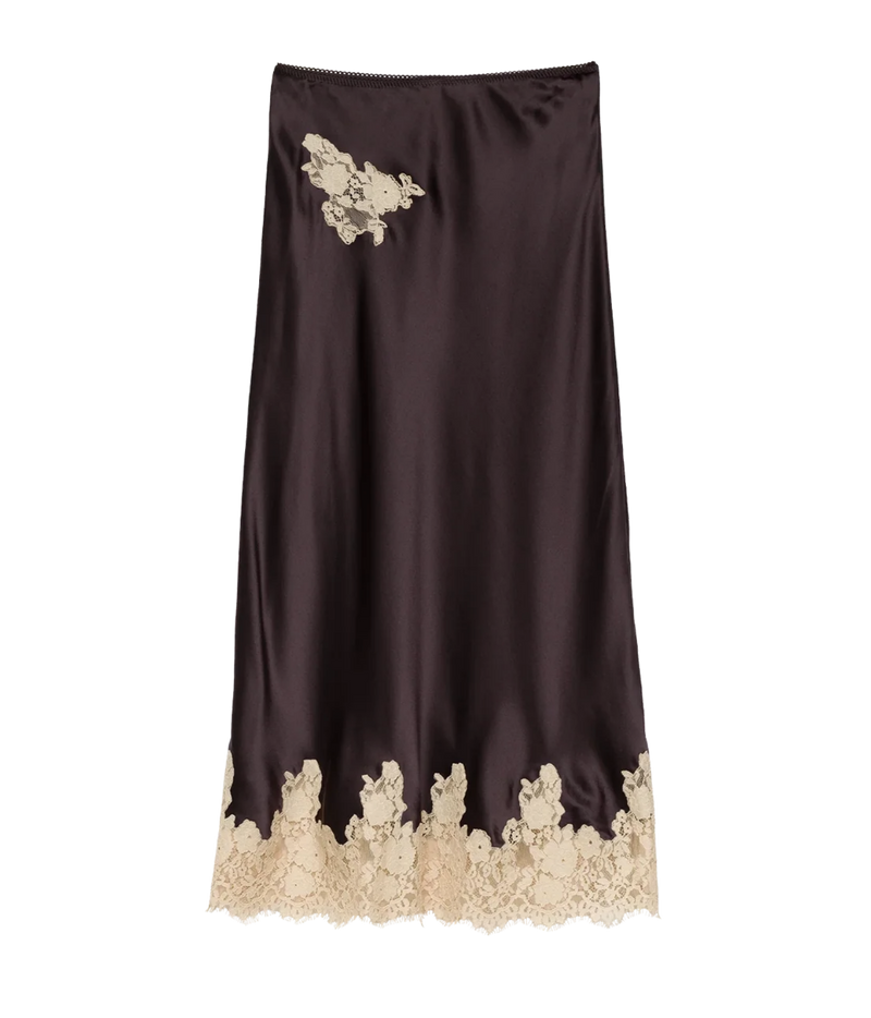 Elowen Skirt In Equestrian Brown With Cream Lace