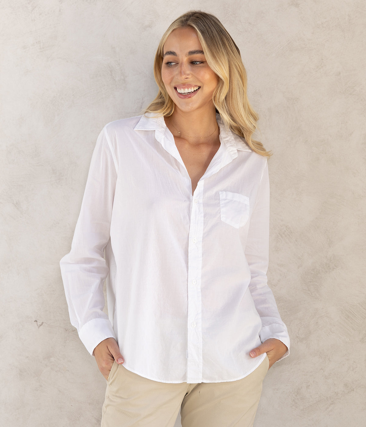 Eileen Woven Button Up in White Light Poplin