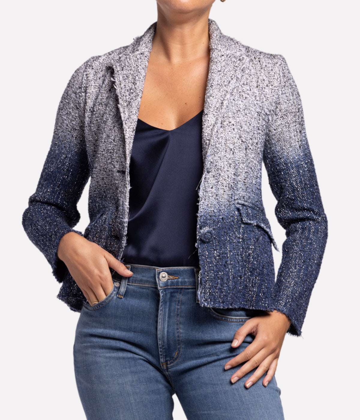 Metallic Mat Stitch Rever Jacket in Denim