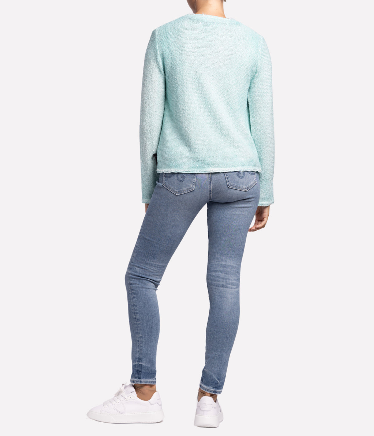 *FINAL SALE*SEQUINS NET FABRIC ROUND NECK JACKET in CASCATA