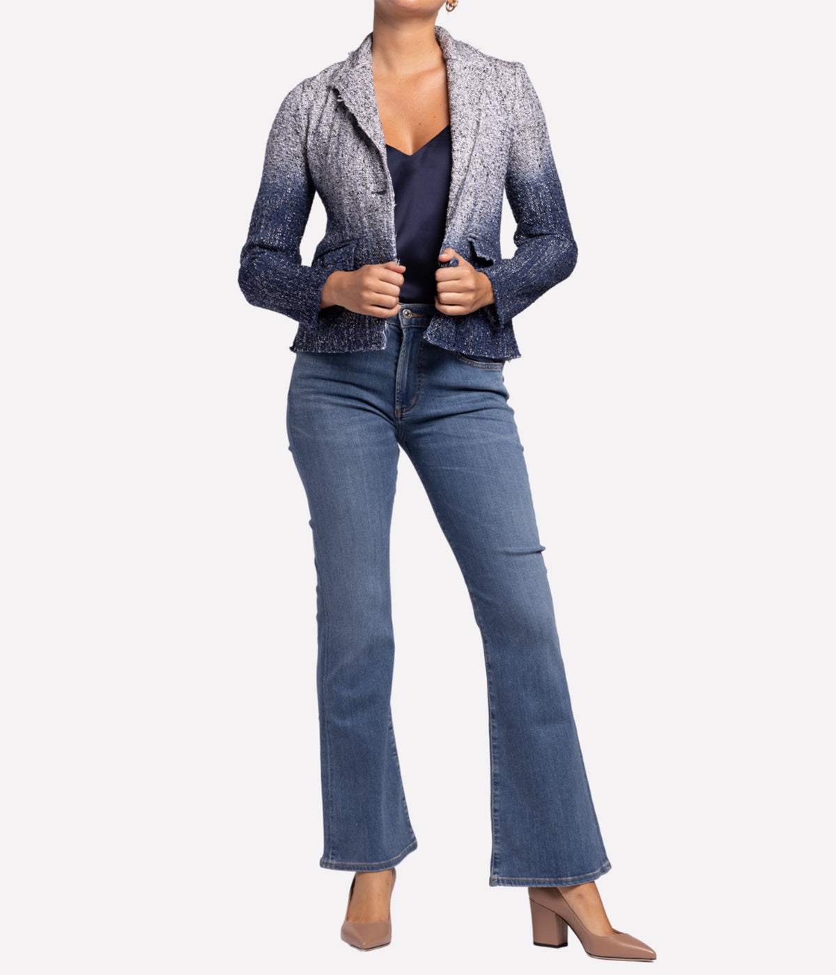 Metallic Mat Stitch Rever Jacket in Denim