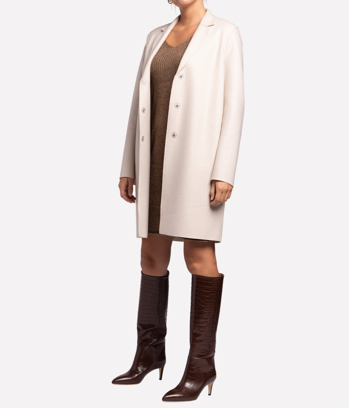 Coccon Coat Light Pressed Wool in Cream