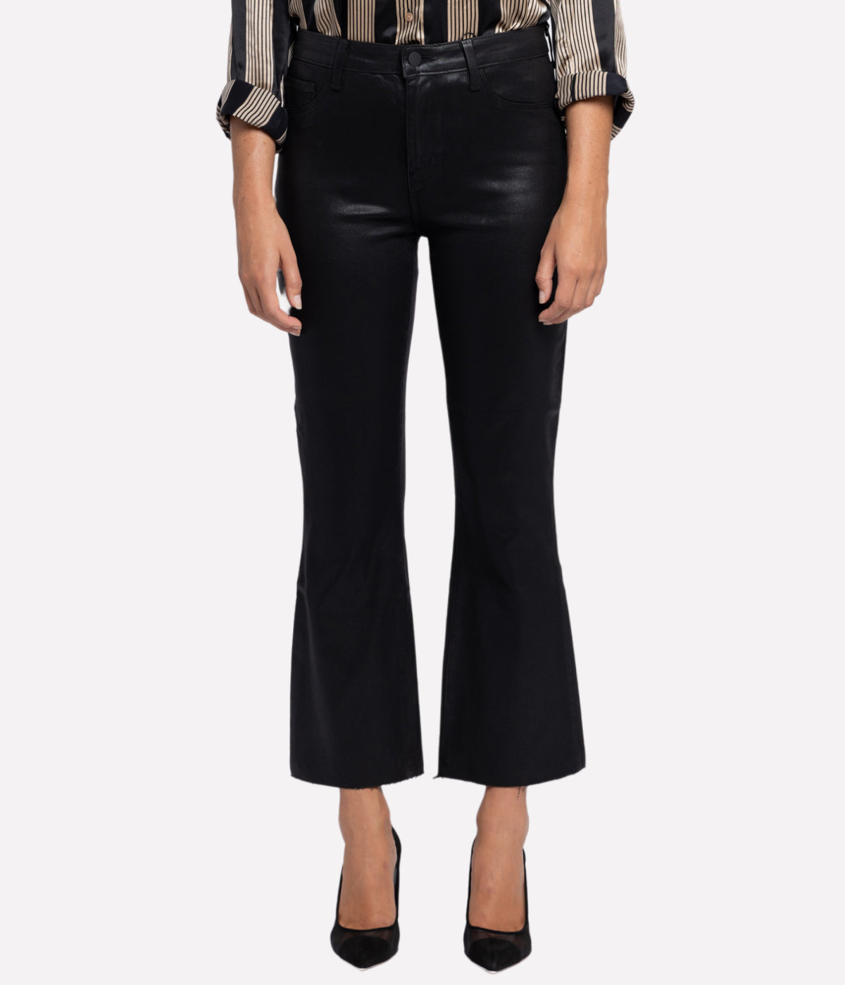 Kendra High Rise Crop Flare in Noir Coated