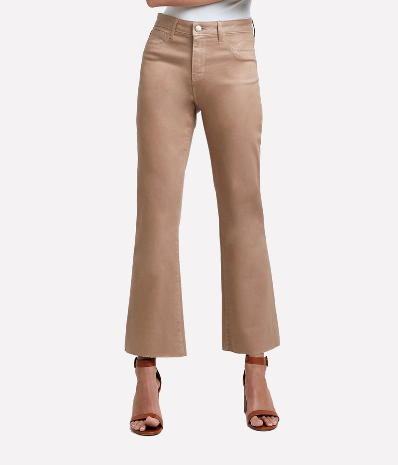 Kendra High Rise Crop Flare in Cappuchino Coated