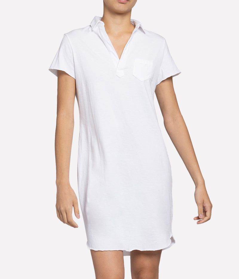 Short Sleeve Polo Dress in White