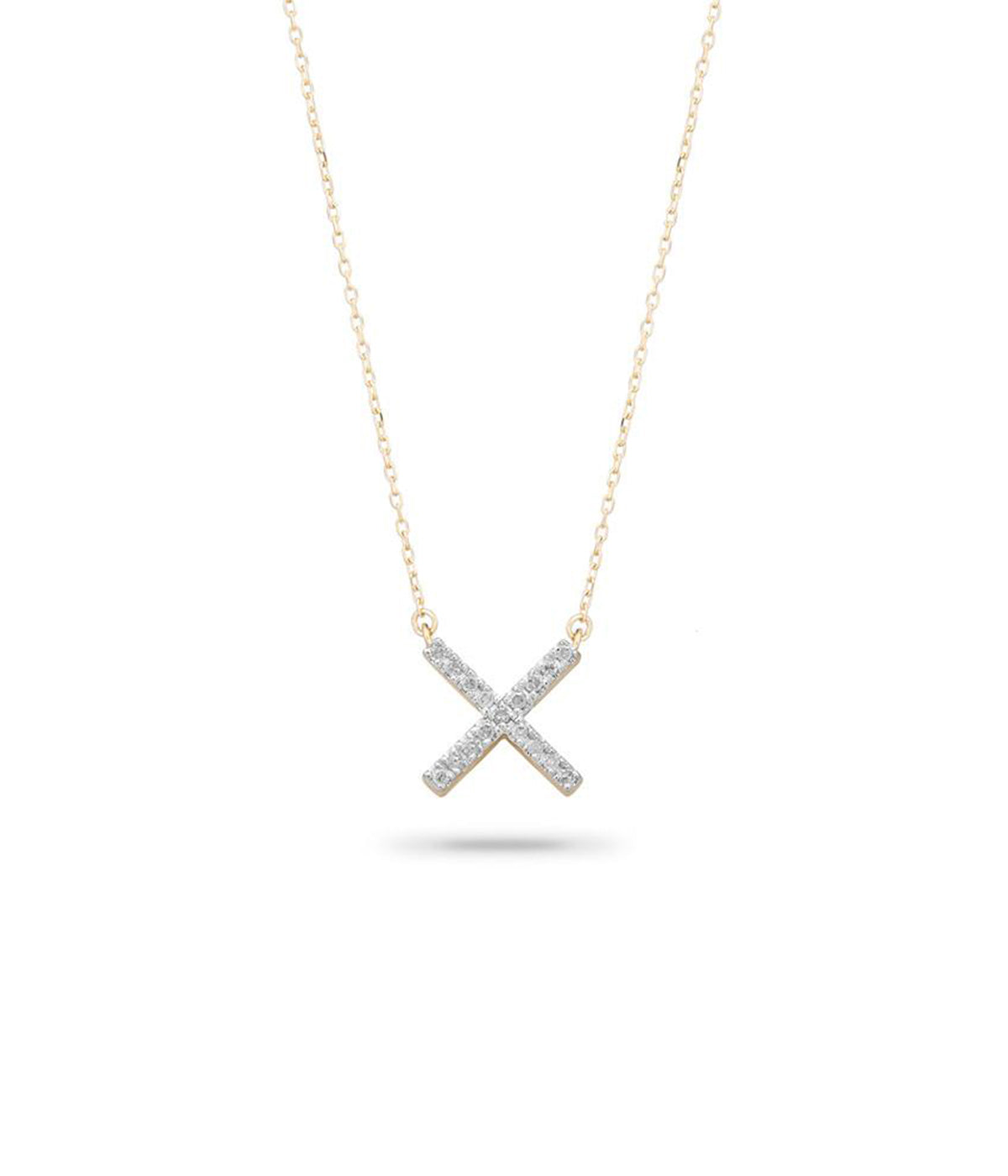 Pave X Necklace in Yellow Gold