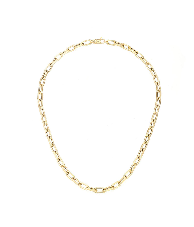 ALT text: 14k yellow gold chain necklace with 5.3mm hollow links for a bold yet lightweight design.