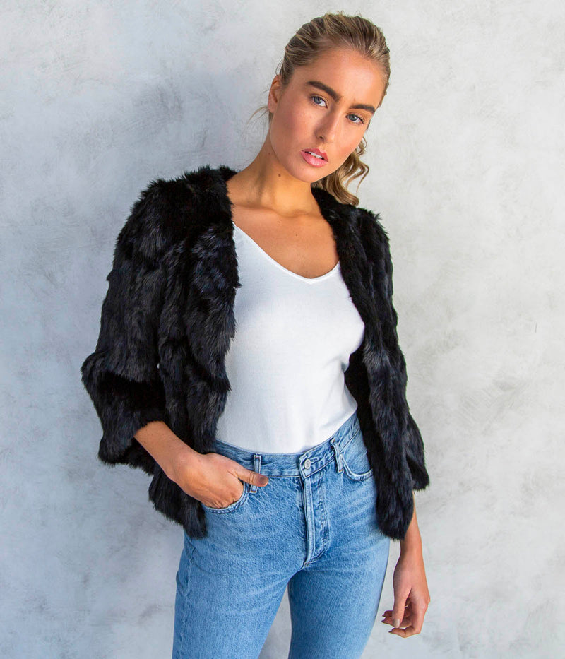 Knitted Fur Jacket in Black