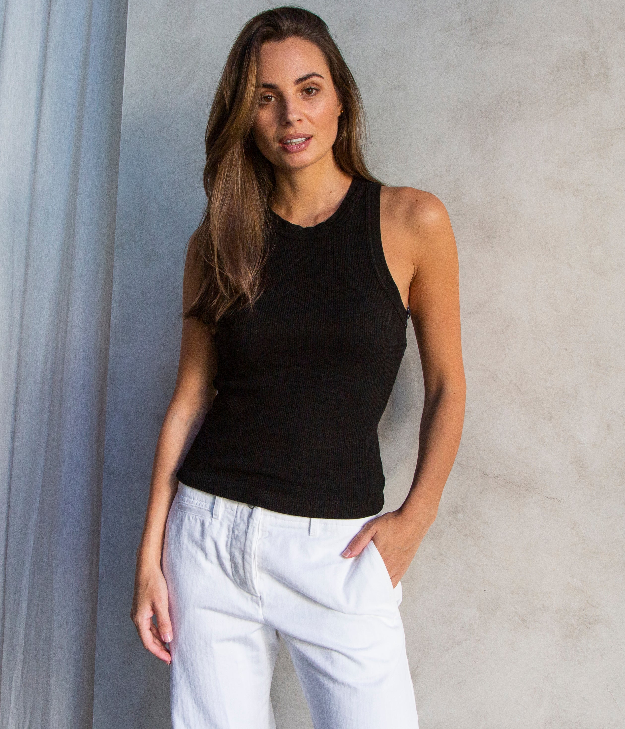 Black Isabel Tank by Citizens of Humanity with racerback design and scoop neckline, crafted from soft organic cotton.