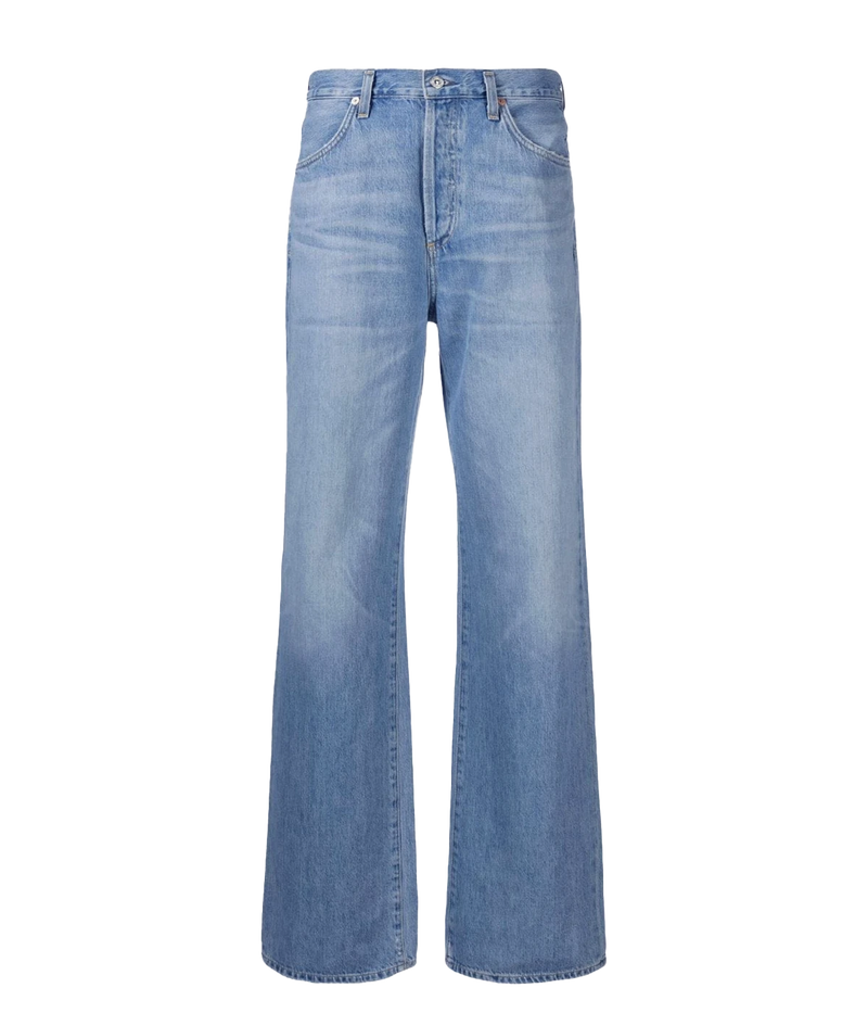 Citizens of Humanity Annina Trouser Jean in Light Catcher – flat lay view displaying high-rise wide-leg silhouette crafted from lightweight organic cotton denim.