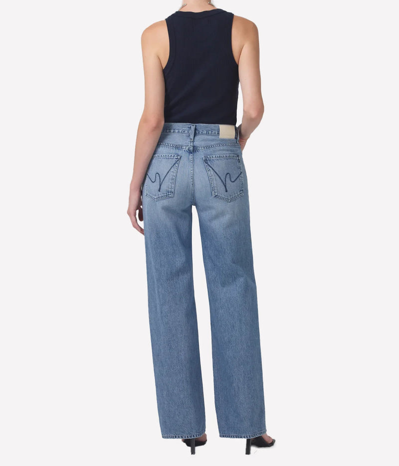 Citizens of Humanity Annina Trouser Jean in Light Catcher – back view on model showing clean rear yoke, high-rise fit, and fluid wide-leg silhouette.