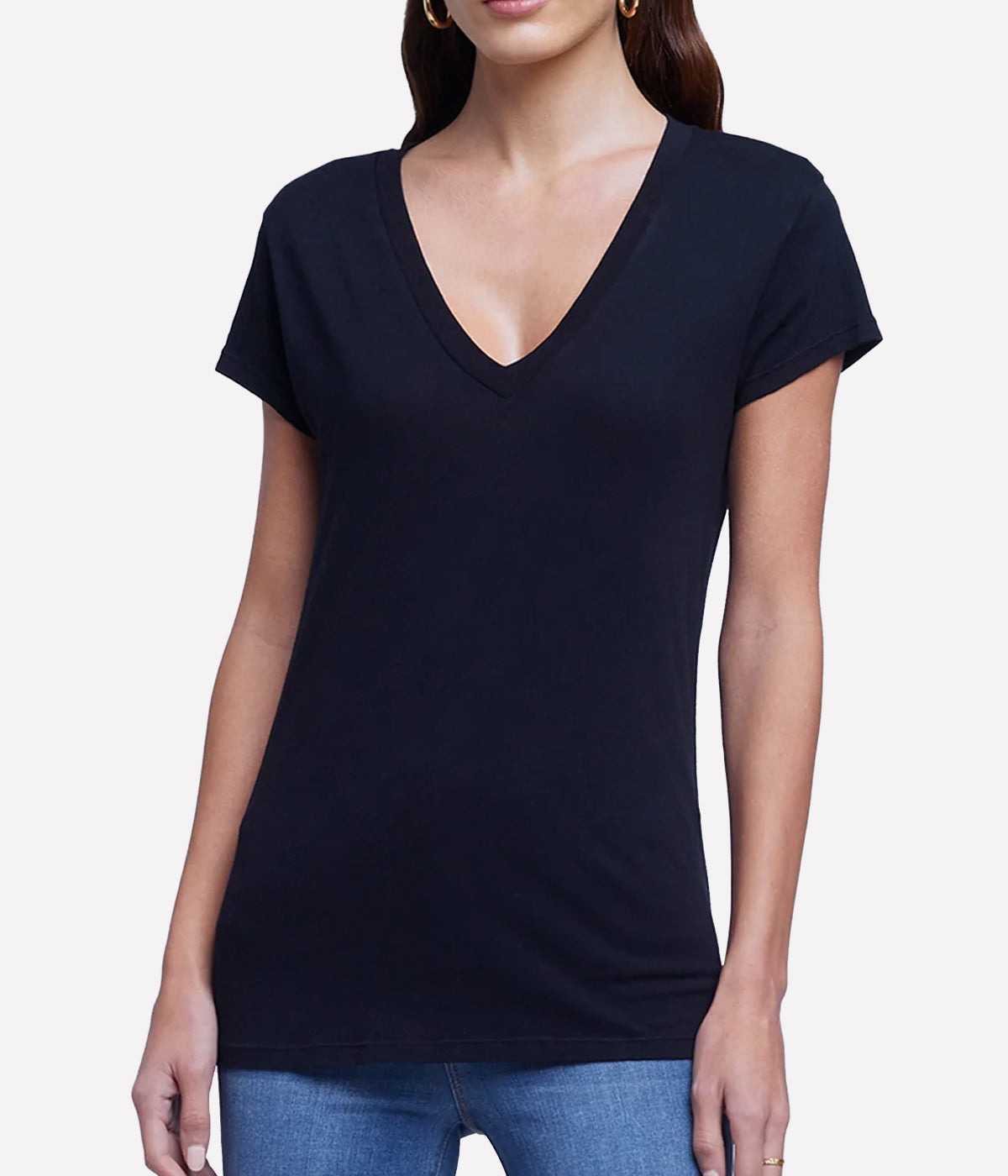 Becca Short Sleeve V Neck Tee in Black