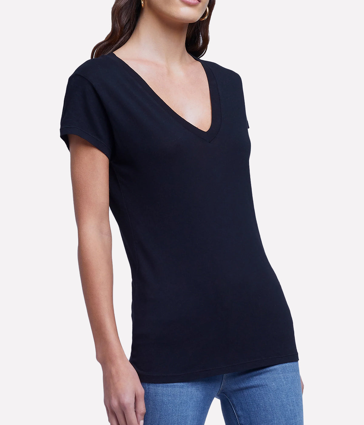Becca Short Sleeve V Neck Tee in Black