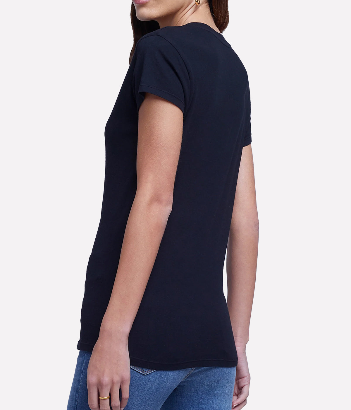 Becca Short Sleeve V Neck Tee in Black