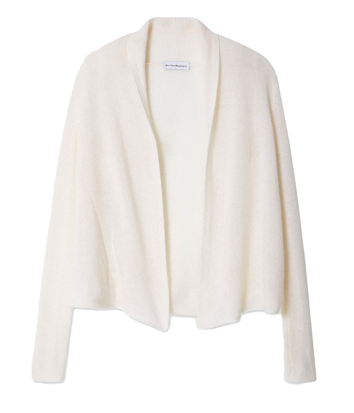 ALT text: White + Warren cashmere mini trapeze cardigan, featuring a hip-length fit and perfect for layering over tees and dresses for a chic, casual look.