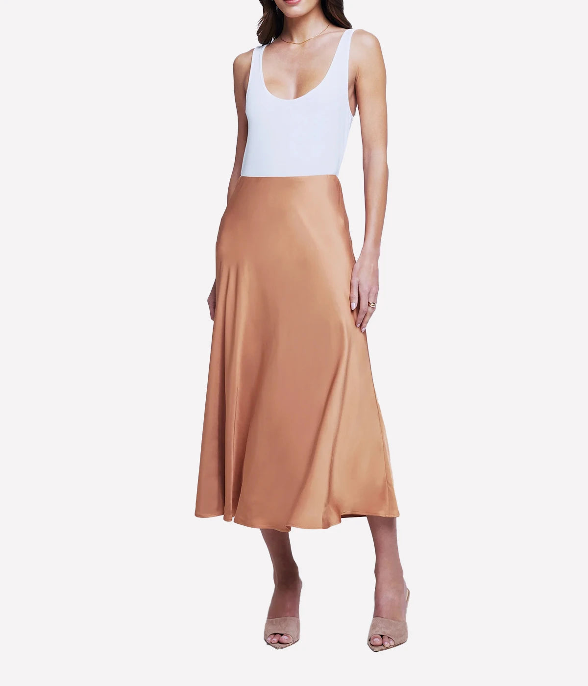 Clarisa Bias Length Skirt in Soft Tan