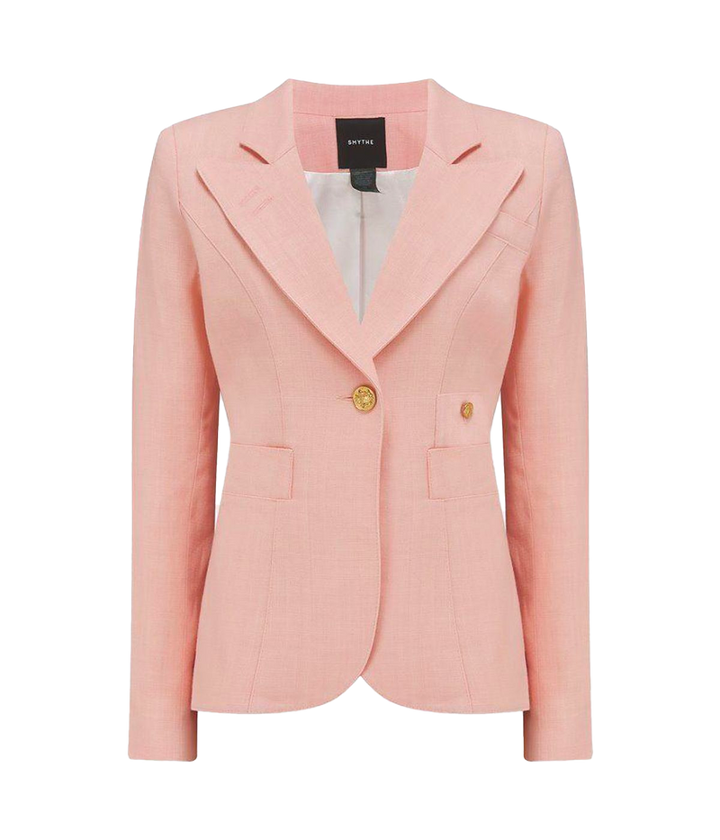 The Classic Tailored Duchess Blazer in pink, crafted from lightweight linen, 