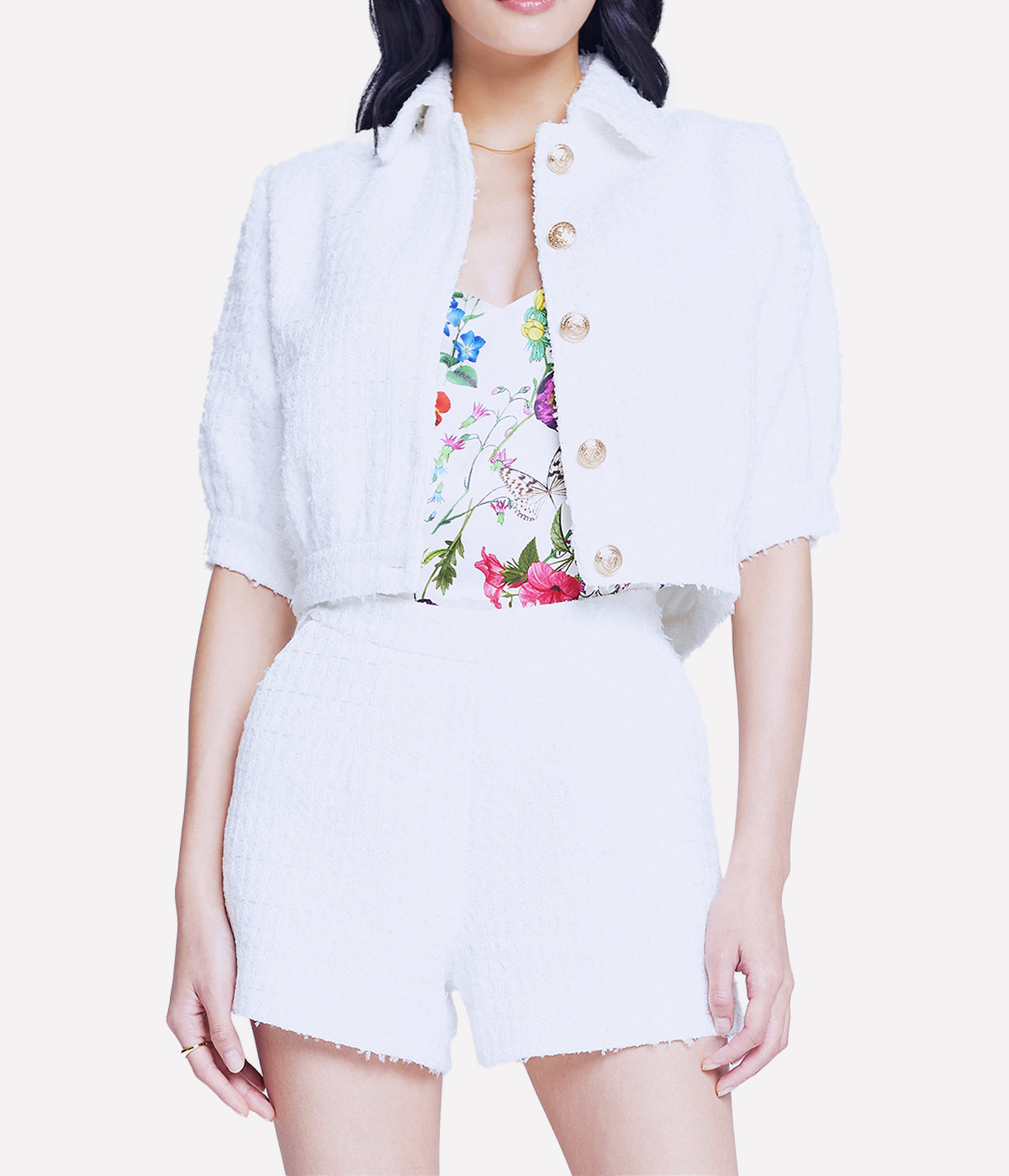 Cove Crop Shirt Sleeve Jacket in White