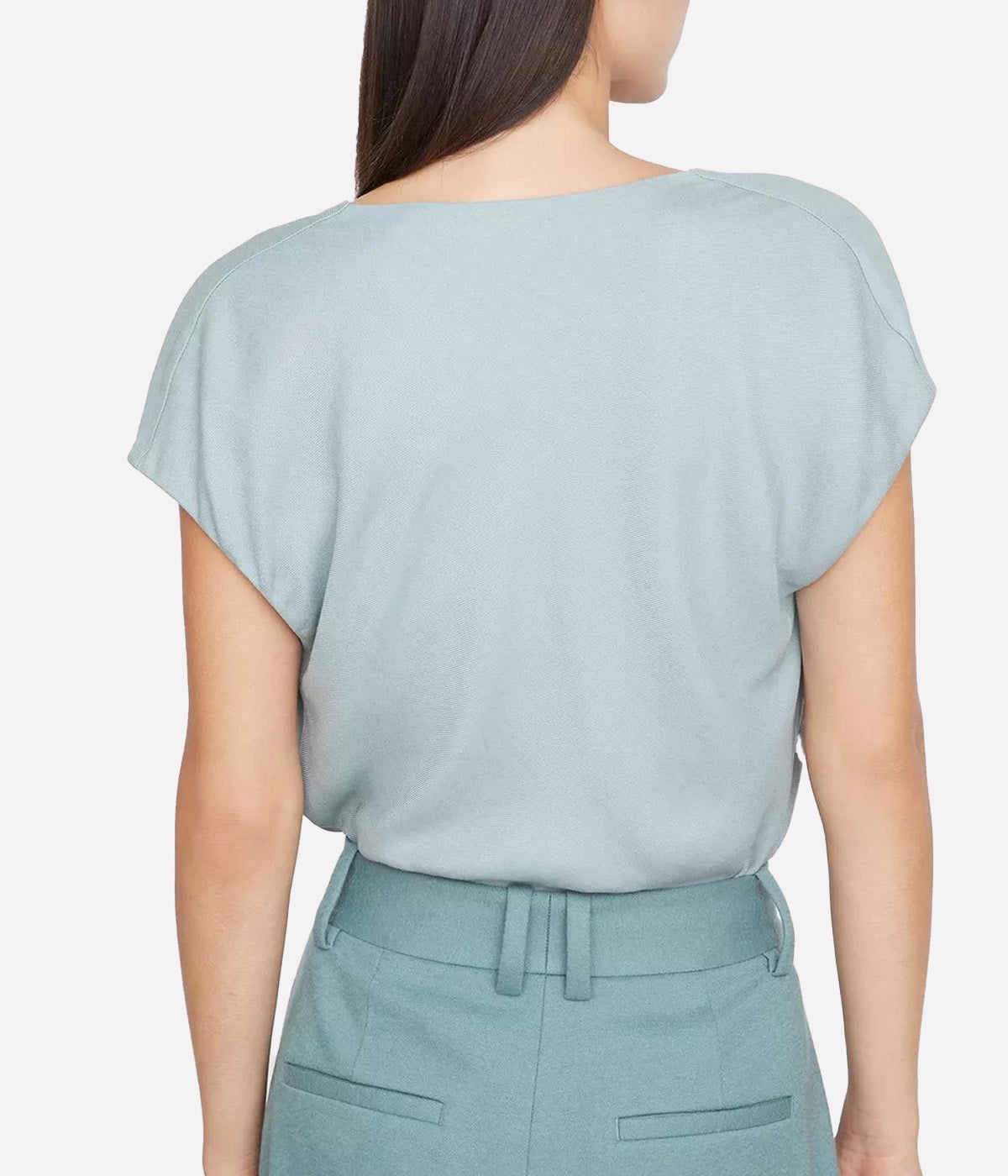 Cowl Neck Cap Sleeve Blouse in Pacific Stone