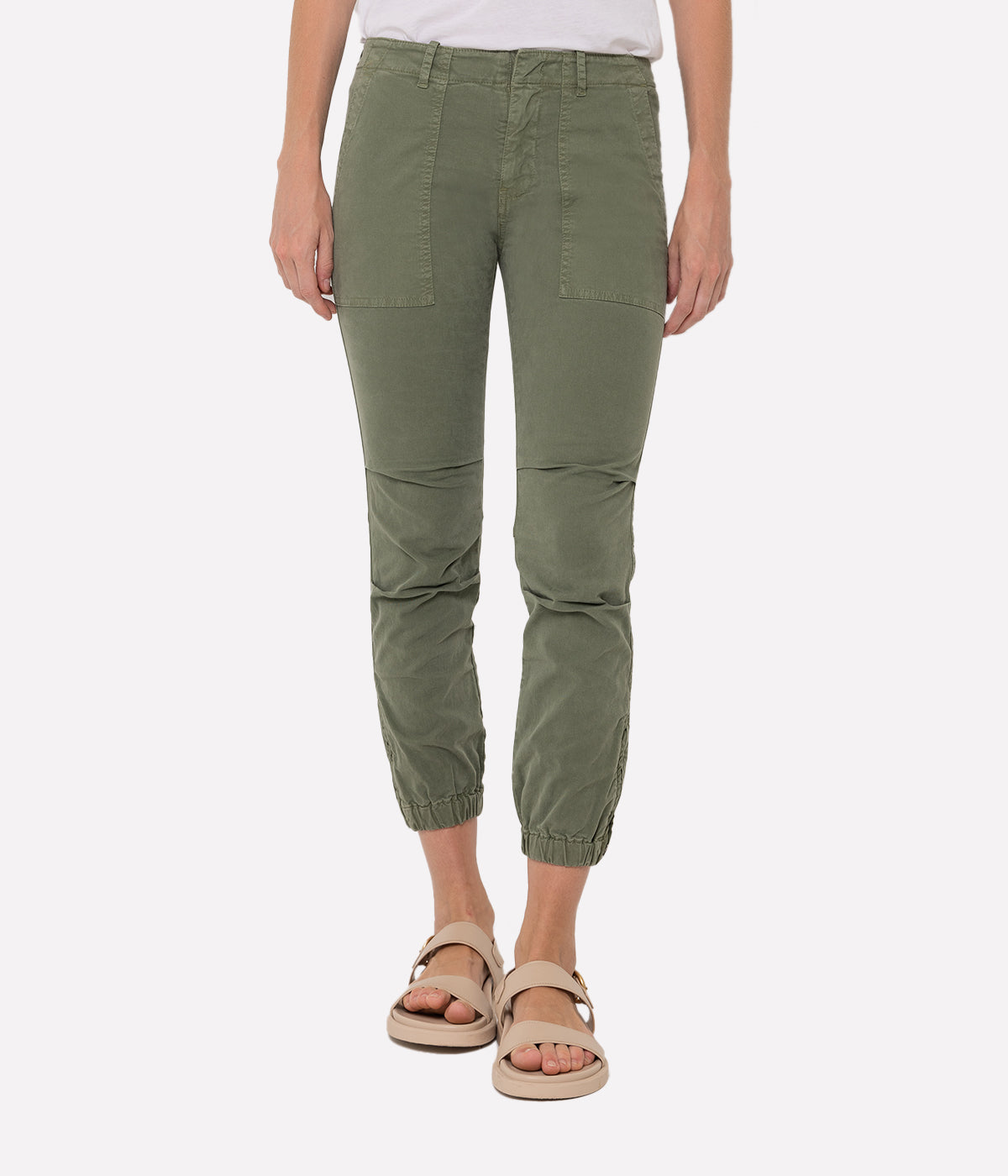 Cropped Military Pants in Camo Green